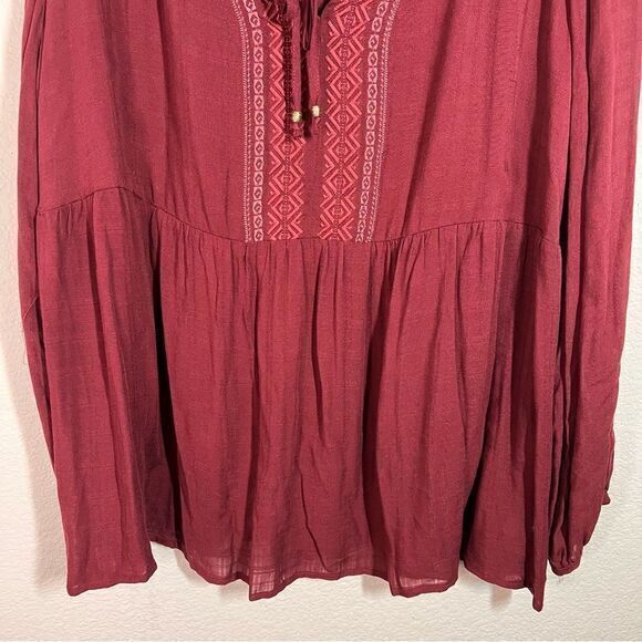Sonoma Red Geometric Tie Neck Long Sleeves‎ Pleated Top Women's Plus Size 1X - Picture 4 of 7